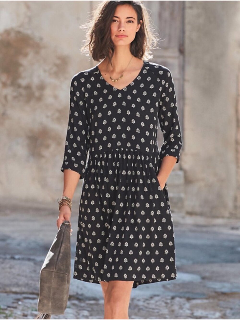 Garnet Hill | Bohemian Pocket Detail Dress | 12 | Black & White